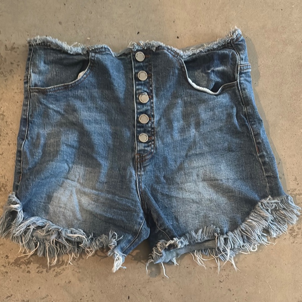 Black Label Blue Jean Shorts Distressed Frayed Hem